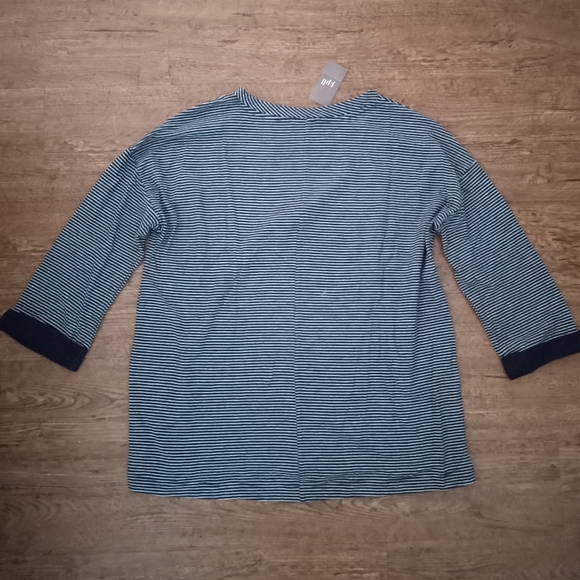 JJill Womens cozy Navy Cream Striped top NWT 3/4 sleeves, cuffs.  Preppy - Picture 5 of 5